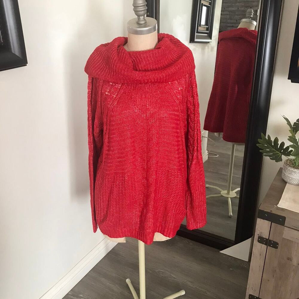 Liz Claiborne Red Cowl Neck Chunky Knit Sweater Women's XL